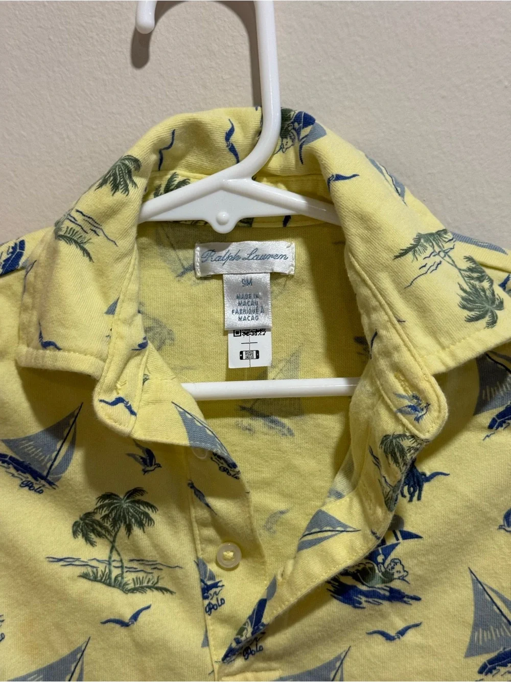 Polo Ralph Lauren Baby Boy 9M Polo Bear Sailboat Tropical Romper Yellow